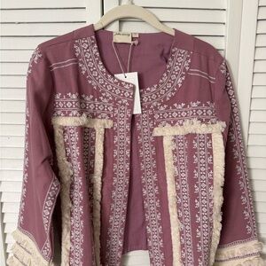 Mauve Embroidered Fringe Jacket